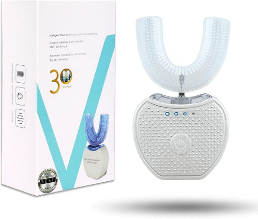 Sani White Ultrasonic Toothbrush, Ortho Sparkle Sonic Glow Brush, 360 Brite Toothbrush Adult U Shaped Ultrasonic Tooth Cleaner Teeth Whitening Light Electric Automatic Hands Free