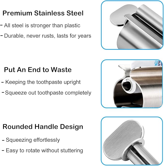 Toothpaste Squeezer - Metal Tube Squeezer Stainless Steel Tube Wringer UDQYQ Toothpaste seat Holder Stand (3 Pack)