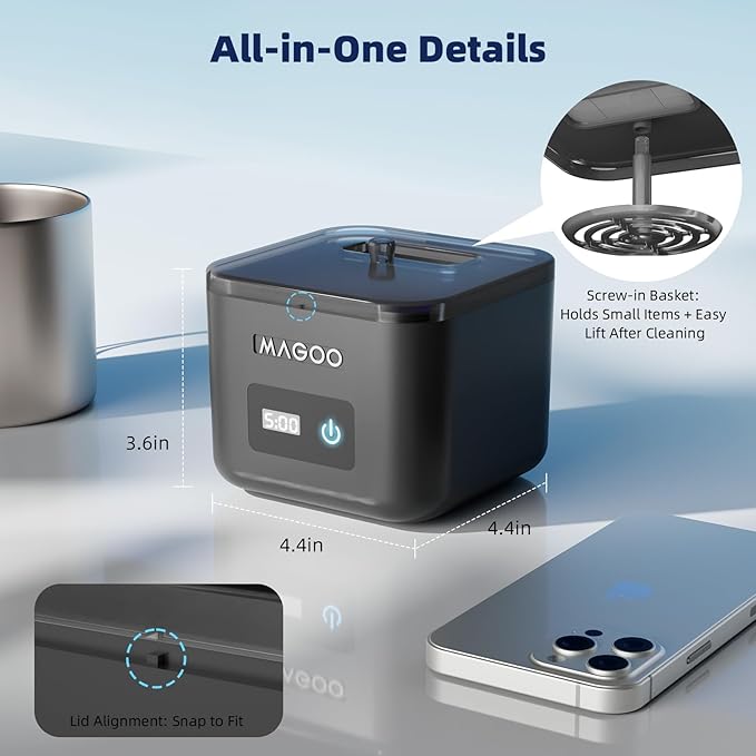 Ultrasonic Retainer Cleaner Machine, Denture Cleaner, All-in-One Dental & Jewelry Cleaner for Aligners, Night Guards, Dentures, Braces, Mouth Guards, Toothbrush Heads, 45kHz, 200ML, Dual Modes