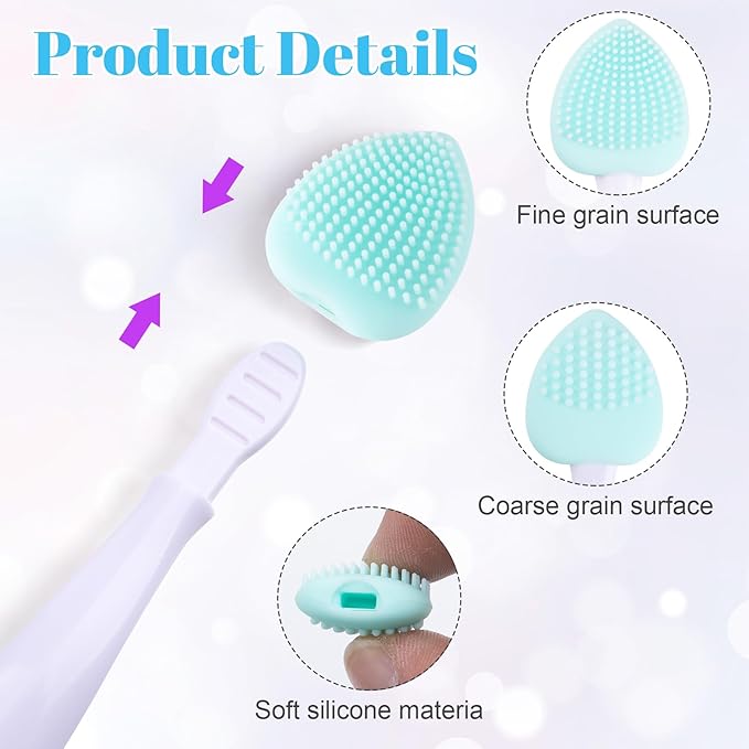 4pcs Lip Scrub Brush, Silicone Heart Lip Exfoliator Brushes Scrubber Tool, Double-Sided Oval Lip Cleaning Exfoliating Remove Dead Skin Tool for Men Women Dark Lips- Pink & Green & Blue