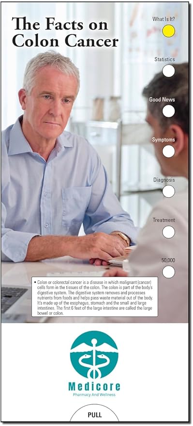 ZOCO - The Facts on Colon Cancer Slide Chart - Custom Promotional Item (Pack of 250) - Prevention, Diagnosis, Treatment Guide, Brochure - Doctor’s Office, Health Clinics, Handout - 3.75 x 8.5 in.