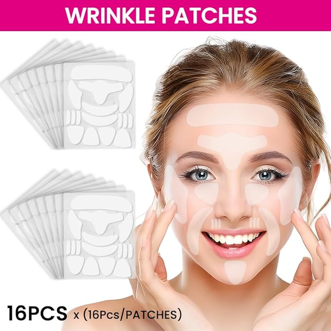 Kaely Wrinkle Patches for Face Overnight, Silicone Scar Tape for Wrinkles Forehead, Smile Line, Face Tape for Wrinkles Overnight Sleeping Lifting Sagging Skin, 256 Pcs (16 Sheets of 16 Patches)