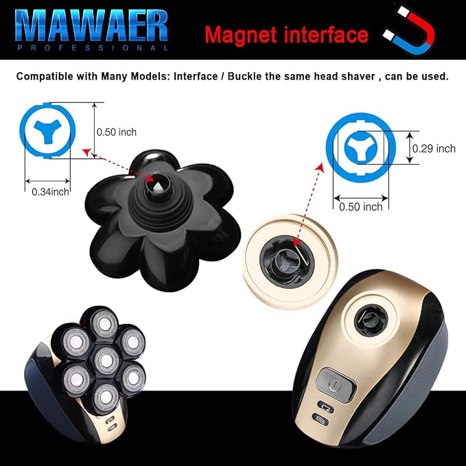 Universal Magnetic 7 Blades Head shaver replacement heads Compatible with Freedom Gold series Head Shaver, and Many Brands, Shaver Replacement Heads for Head Shaver Universal replacement heads