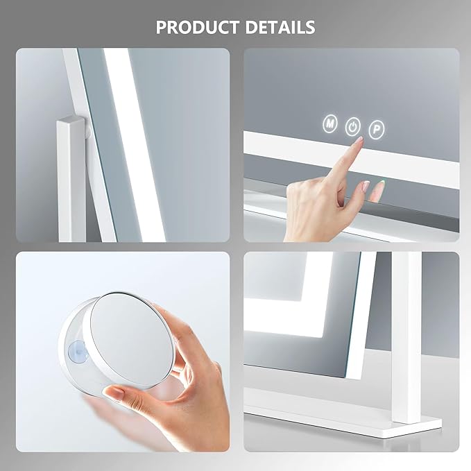 Lighted Makeup Mirror, Hollywood Vanity Mirror with Lights, Three Color Lighting Modes, LED Mirror, Smart Touch Control, 360°Rotation (15.2in. Curved)