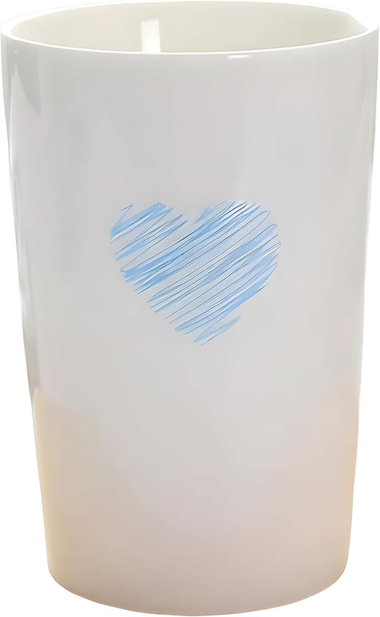Kelake White Ceramic Tumbler Cup for Bathroom Toothpaste Toothbrush Holders Water Milk Drinks Cup 350 ml Bathroom Blue Heart Couples Cup for Christmas Birthday