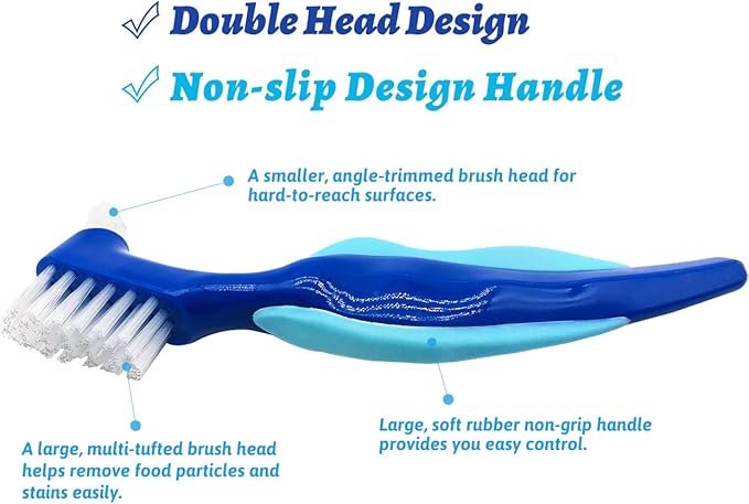 Premium Hard Denture Brush Toothbrush for False Teeth, Multi-Layered Bristles & Portable Denture Double Sided Brush, Denture Care (Pack of 4)