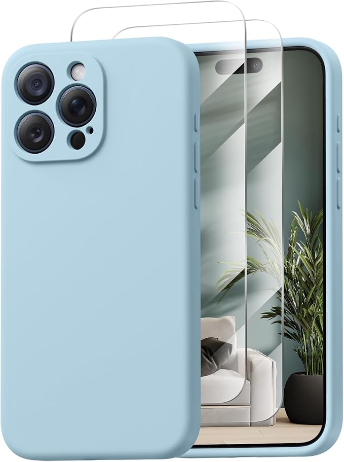 Magnetic for iPhone 15 Pro Case, Compatible with MagSafe, with 9H Nano Screen Protectors, Full Camera Protection, Silicone Shockproof Microfiber Lining Phone Case 6.1", Sky Blue