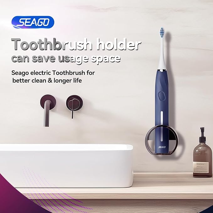 SEAGO Electric Toothbrush with 8 Soft Bristle Heads for Adults, Pressure Sensor, 5 Modes with 2 Minutes Build in Smart Timer, Rechargeable Travel Toothbrush with Brush Hold and Travel Case(2752Blue)