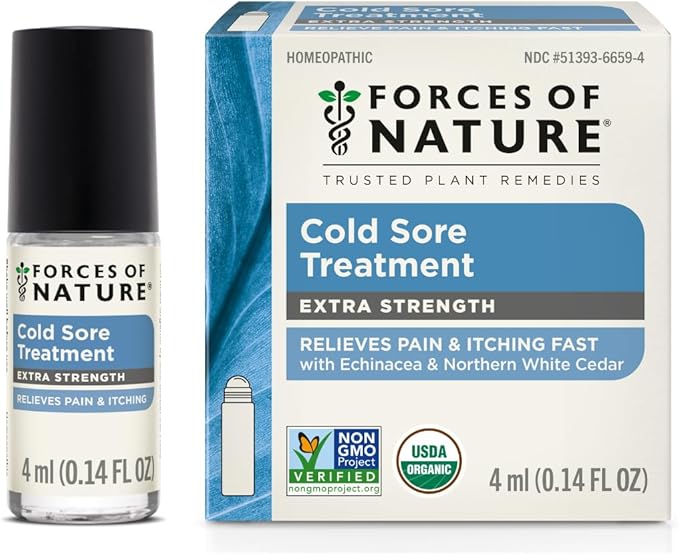 Forces of Nature Cold Sore Treatment Extra Strength H-Balm, Organic Fast Relief for Cold Sores & Fever Blisters w/Echinaea & Northern White Cedar, Calms Swelling (0.14 fl oz)