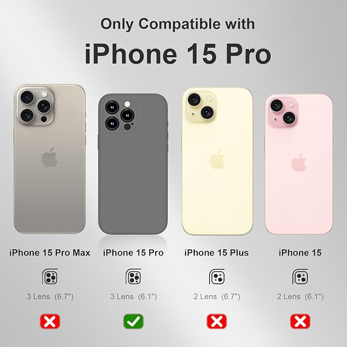 Magnetic for iPhone 15 Pro Case, Compatible with MagSafe, with 9H Nano Screen Protectors, Full Camera Protection, Silicone Shockproof Microfiber Lining Phone Case 6.1", Space Gray