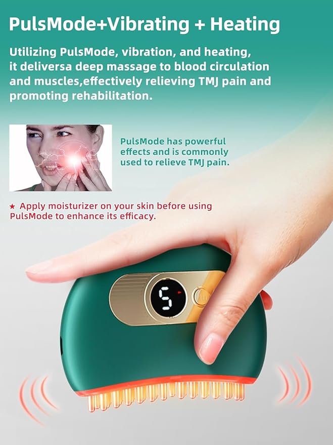SandoKare TMJ Relief Products Jaw, TMJ Relief Massager, Vibration and Heating, Ergonomic Multi-Needle Design TMJ Massage Tool, Effective Jaw & Neck Pain, Grinding and Clenching Teeth Relief (Green)
