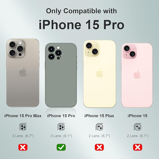 Magnetic for iPhone 15 Pro Case, Compatible with MagSafe, with 9H Nano Screen Protectors, Full Camera Protection, Silicone Shockproof Microfiber Lining Phone Case 6.1", Calke Green