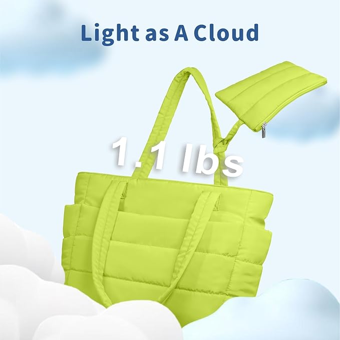 TOPDesign Puffer Tote Bag for Women, Lightweight Puffy Handbag with Compartments, Quilted Shoulder Bag for Work, Travel, Gym