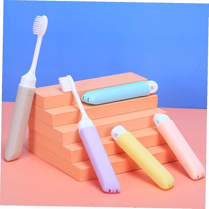 SMASOLO 5Pcs Foldable Soft Bristle Toothbrushes Portable Compact Travel Toothbrush for Adults Household Use Gentle Gum Care Material Random Color