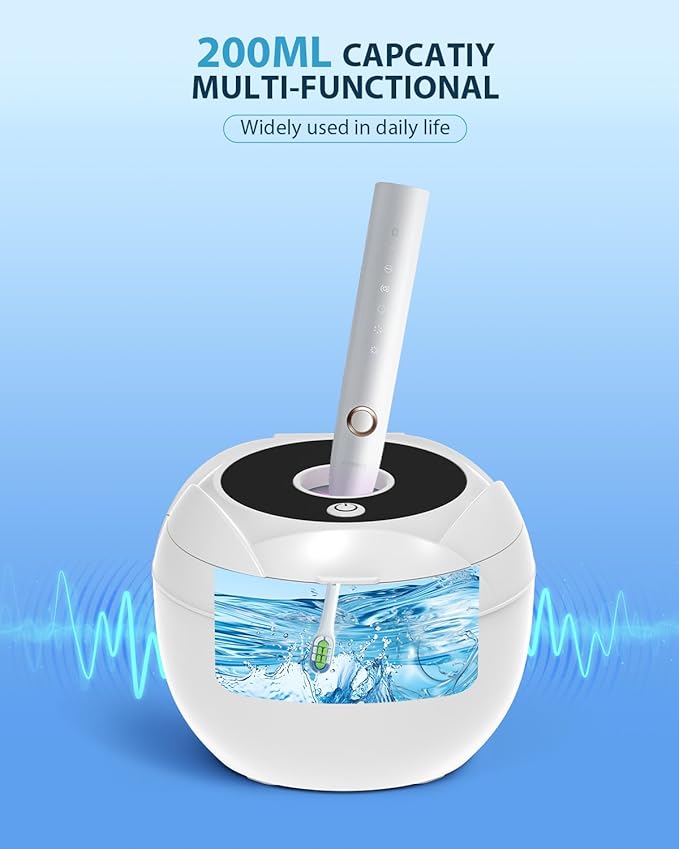 Ultrasonic Retainer Cleaner-45kHz Retainer Cleaner Machine,4 Modes Ultrasonic Cleaner for Dentures, Aligners,Mouth Guards, Braces,Toothbrush,Jewelry-200ML Dental Pod(White)
