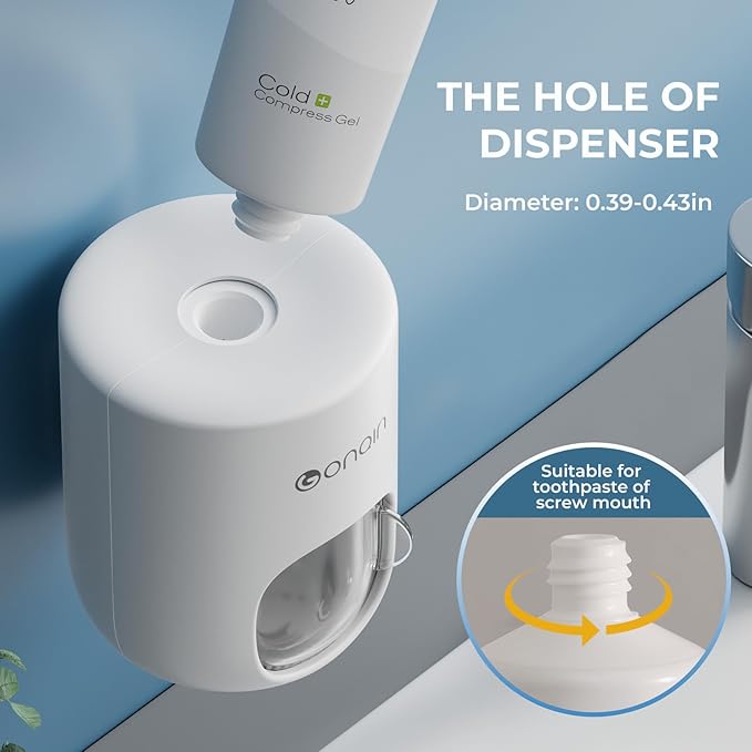 Toothpaste Dispenser Wall Mount for Bathroom-Toothpaste Holder Automatic Toothpaste Squeezer with Cover for Bathroom Organizer Storage (White)