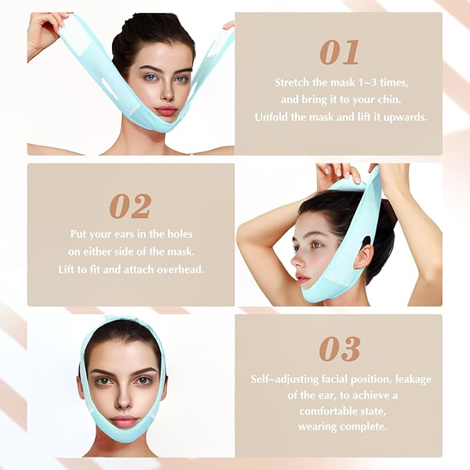 Reusable V Line Lifting Mask with Chin Strap, V Shaped Face Mask for Sagging, Jaw Exerciser (Light Blue)