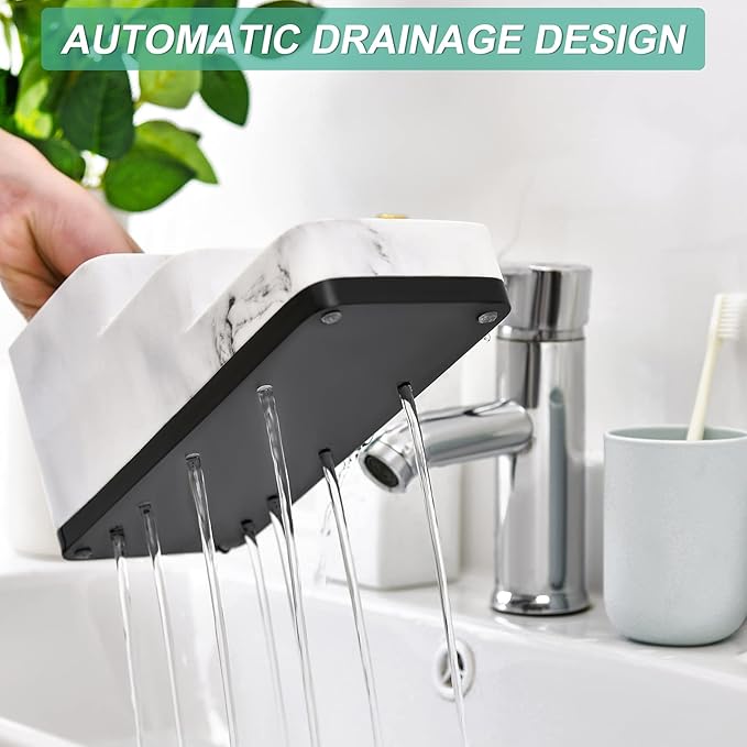 VITVITI Toothbrush Holder for Bathroom, Bathroom Organizer Countertop, 5 Compartment Bathroom Accessories Storage for Toothpaste/Vanity Counter, White Resin of Marble Color