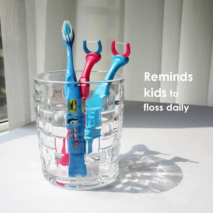 T.Smile Kids Evolutionary Clean Dental Flosser Kit, Child-Sized Handle & Refills, Fluoride Free, for Ages 3+, (Green Handle + 120 Biodegradable Refills)