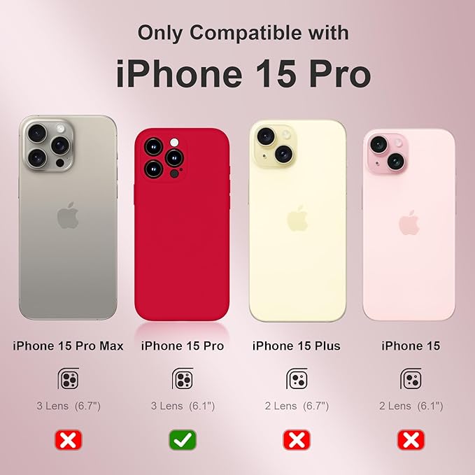 Magnetic for iPhone 15 Pro Case, Compatible with MagSafe, with 9H Nano Screen Protectors, Full Camera Protection, Silicone Shockproof Microfiber Lining Phone Case 6.1", Deep Red