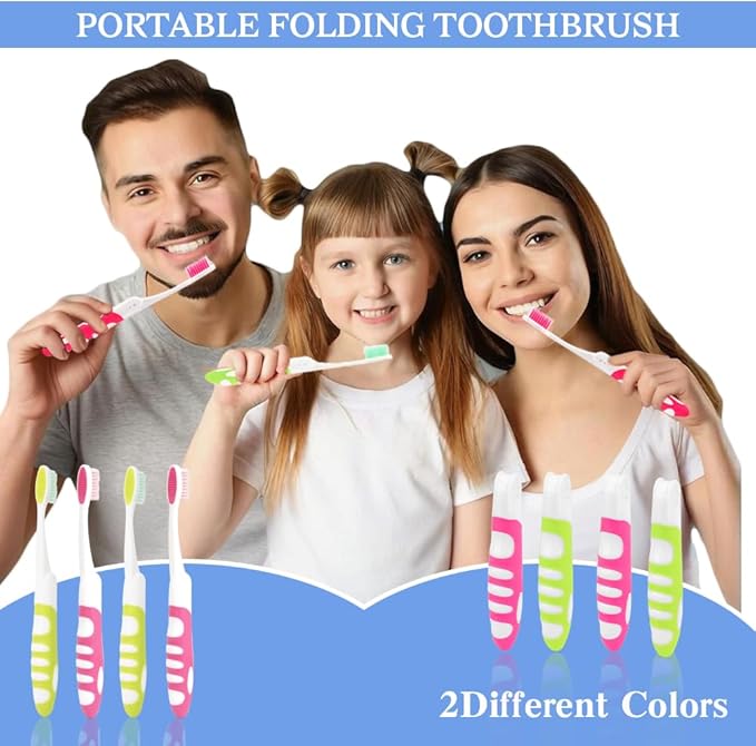 Travel Toothbrush, 4PCS Portable Travel Toothbrush Set,Mini Tooth Brush Built in Cover Soft Travels Size Folding Toothbrushs Individually Wrapped ToothBrushes for Adults Kids Hiking Camping Traveling