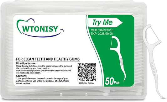 Dental Floss Picks Unflavored Floss Picks,50 Count Travel Tooth Picks Flossers,Floss Sticks for Teeth,car,Work Office,Family, Hotel, Restaurant use Portable Floss Dispenser