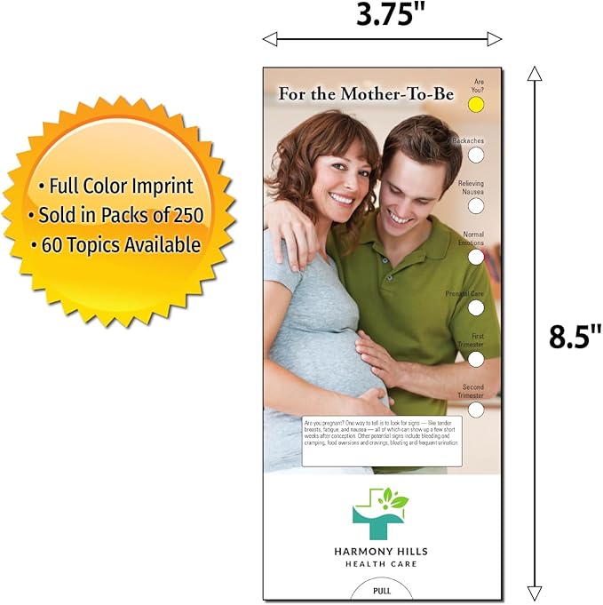ZOCO - for The Mother-to-Be Slide Chart - Custom Promotional Item (Pack of 250) - Healthy Pregnancy, New Mom Brochure - Doctor’s Office, Hospitals, Clinics, Healthcare Center Handout - 3.75 x 8.5 in.
