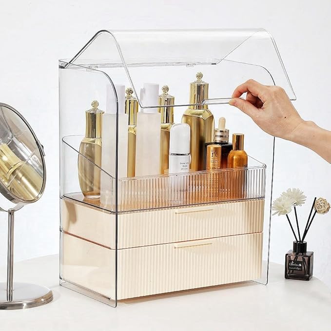 Makeup Storage Organizer Box Large Cosmetic Display Cases Dustproof and Waterproof Cosmetic Organizer Countertop Skincare Organizer
