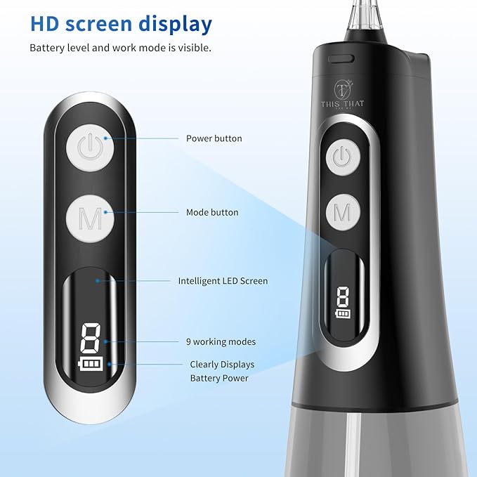 TTFM Dental Electric Water Flosser for Teeth Gums Braces, Dental Portable Flosser, 9 Pressure Modes, 300ml Tank Capacity, Rechargeable IPX7 Waterproof Teeth Cleaner