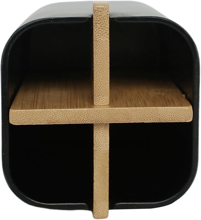Bamboo Toothbrush Holder 4 Slots Toothpaste Toothbrush Holder for Bathroom Easy Cleaning Detachable(Black)
