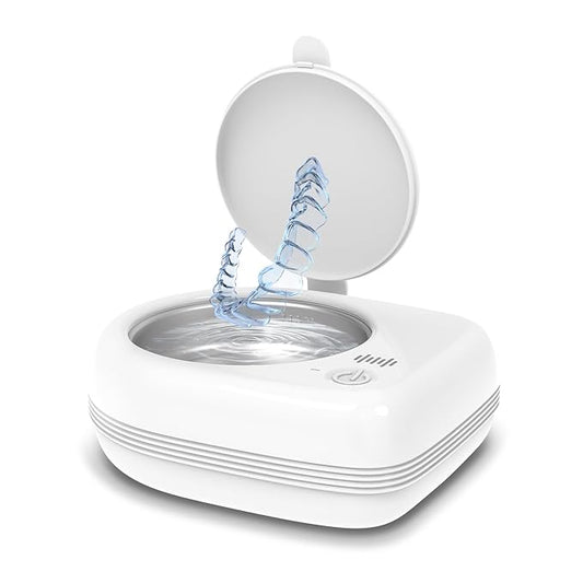 Rechargeable Ultrasonic Retainer Cleaner Machine | 50kHz 1.9 inch Ultra-Thin Portable | Night Guard Aligners Jewelry |6pcs Cleaner Tablets Included | Quick & Deep Clean Modes | Oral Dental Care