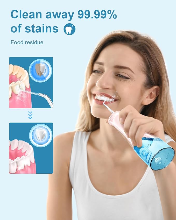 Operan Water Flosser for Teeth Cleaning Upgraded 300ml Cordless Water Dental Flossers Rechargeable Oral Irrigator with 4 Modes 4 Jet Tips IPX7 Waterproof Water Floss for Home Travel (Pink)+1Pack