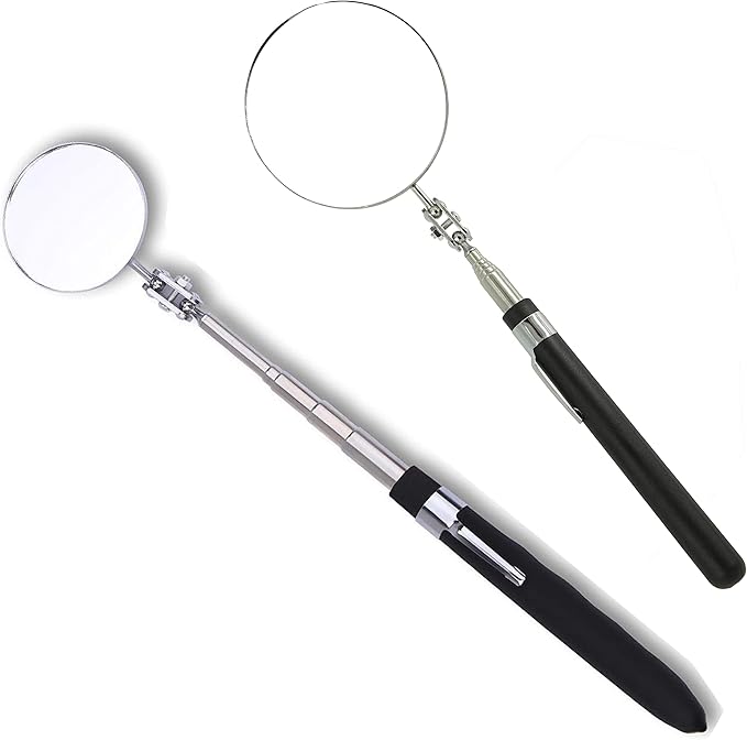 Inspection mirror telescoping Round Mirror 20 lb telescopic magnet, 85mm/50mm round mirror set Inspection Tool for Checking Vehicle, Observing Eyelashes Mouth and Other Small Parts Extended