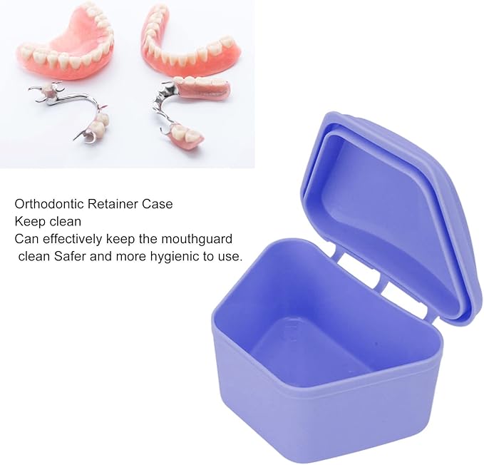 Trapezoid Retainer Case, Mouth Guard Cases, Denture Case Partial Tooth Case Denture Box Denture Storage Boxes, Travel Portable Denture Bath Box for Home Office Purple