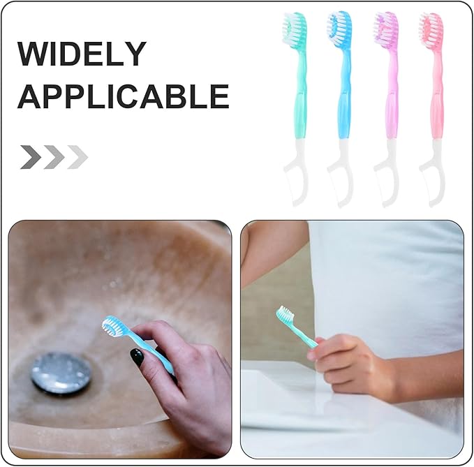 PartyKindom 10Pcs Mini Portable Disposable Toothbrush with Floss Soft Bristles Travel Oral Care On-The-Go Teeth Cleaning Set