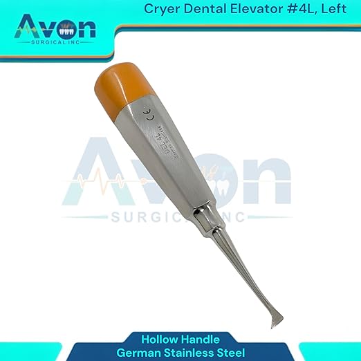 Root and Tooth Extraction Dental Cryer Elevator Pick, Sharp Angled Tip, Color-Coded Handle Ends | Autoclave-Safe German Stainless Steel Dental Instruments (1, #4L Cryer - Gold End)