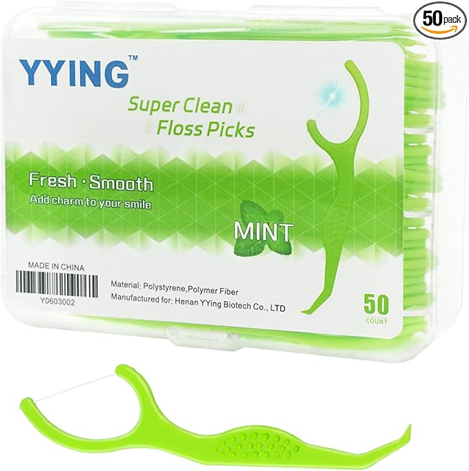 Dental Floss Picks 50 Count Extra Strong Flosser Pick Mint Professional Tooth Picks Flossers for Adults Provide a Deep Cleaning with Portable Case