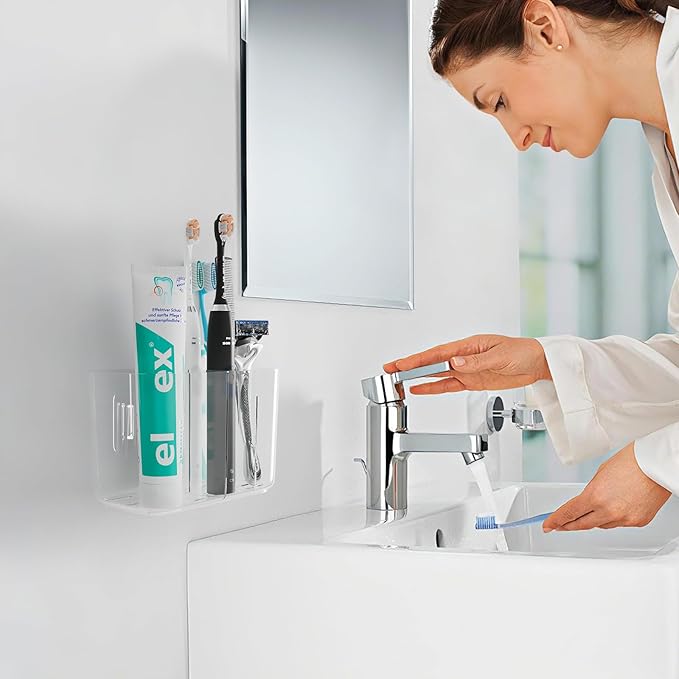 Toothbrush Holder for Bathroom Countertop and Wall with Adhesive, 5 Slots Family Size Electric Tooth Brush and Paste Holder, Kids Tooth Rush Holders and Toothpaste Organizer (Clear)