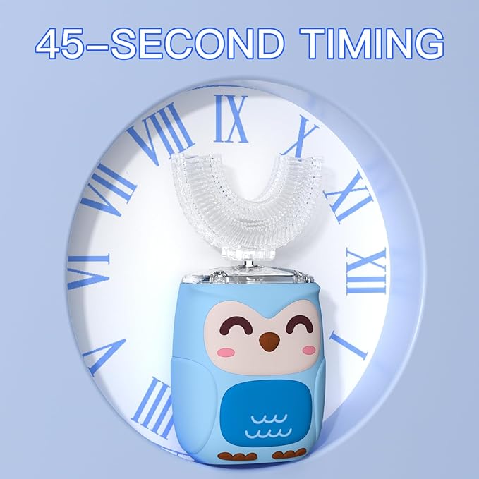 Kids Electric U Shaped Toothbrush Kids Sonic Toothbrush with 4 Soft Brush Head Automatic Full Mouth 6 Cleaning Mode-(Age2-7 Blue)