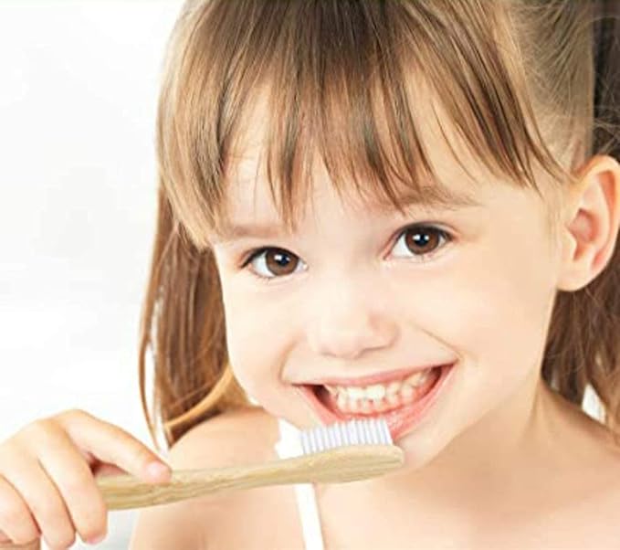 Bamboo Toothbrush with Soft Charcoal Bristles 10 Pack, Natural Wood Toothbrushes Round Handle with Colored Standing Bottom Recyclable, Eco-Friendly, Tooth Brush Set Multipack (Multicolor - Kids)