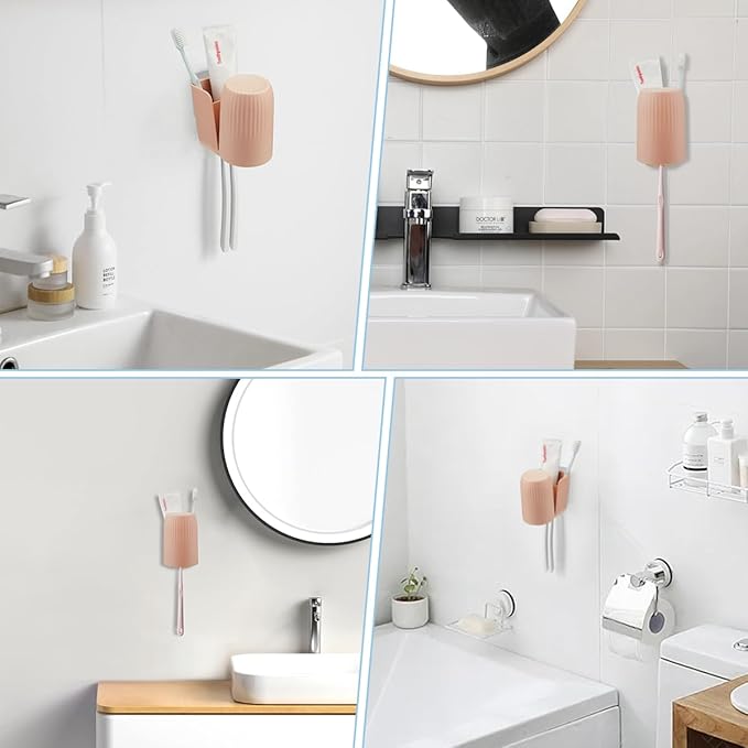 Toothbrush Holders for Bathrooms Toothbrush Holders Wall Mounted BPA-Free Tooth Brush Holder with Toothbrush Cup Drilling-Free (Brown)