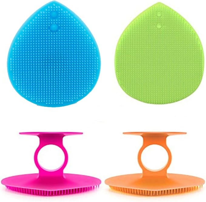 4pcs Silicone Face Scrubbers Heart Shape Face Blackhead Cleansing Brush with Suction Cup for Pore Removing Blackheads (Orange,Rose,Blue,Green)