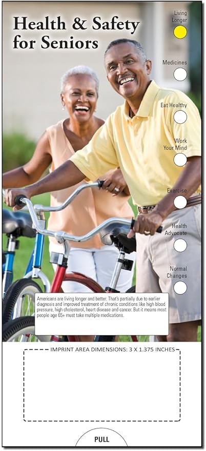 ZOCO - Health & Safety for Seniors Slide Chart - Custom Promotional Item (Pack of 250) - Medications, Exercise, Mental Wellness - Doctor’s Office, Clinics, Nursing Homes Handout - 3.75 x 8.5 in.