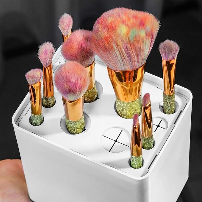 Make-Up Brush Holder,Brush Drying and Storage Box with Lid, Acrylic Makeup Brush Air Drying Rack Holder Cosmetic Brush Organizer, Waterproof Dustproof Container 12 Holes for Different Brush