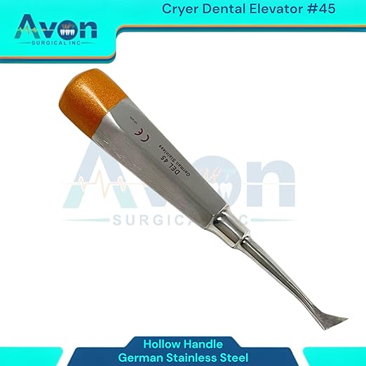 Root and Tooth Extraction Dental Cryer Elevator Pick, Sharp Angled Tip, Color-Coded Handle Ends | Autoclave-Safe German Stainless Steel Dental Instruments (1, #45 Cryer - Gold End)