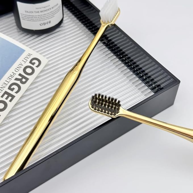 Premium Gold-Plated Toothbrush with Bamboo Charcoal Bristles, Soft Dental Care for Adults, Luxury Oral Hygiene (Set 1)