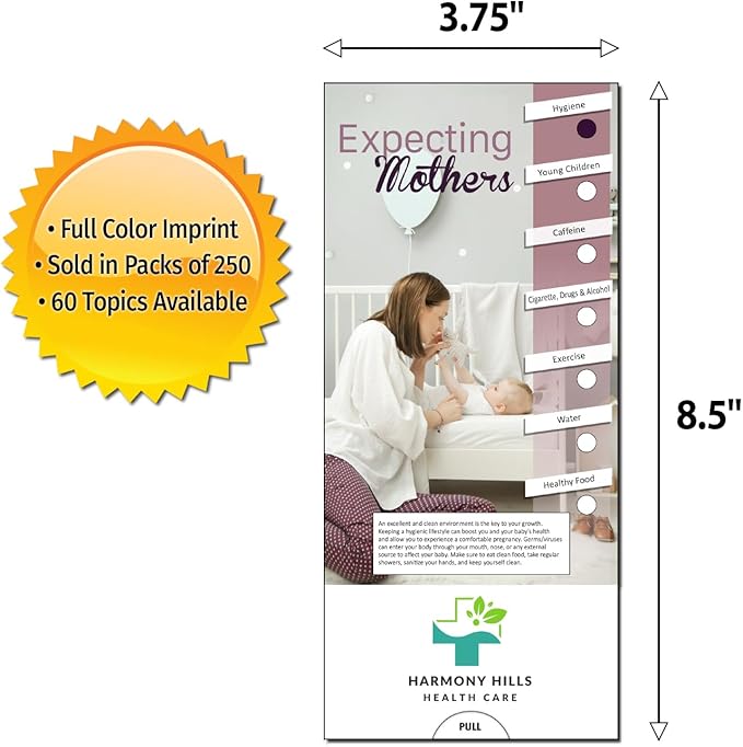 ZOCO - Expecting Mothers Slide Chart - Custom Promotional Item (Pack of 250) - Pregnancy Pocket Guide, Brochure, Pamphlet - Doctor’s Office, Hospitals, Clinics, Healthcare Handout - 3.75 x 8.5 in.