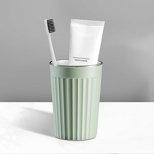 Toothbrush Holder for Bathroom-12oz Unbreakable Stainless Steel Bathroom Cup,Easy to Clean Toothbrush Cup, Reusable Bathroom Tumbler Cups for Home/School/Office(3" x 4.5" Green)