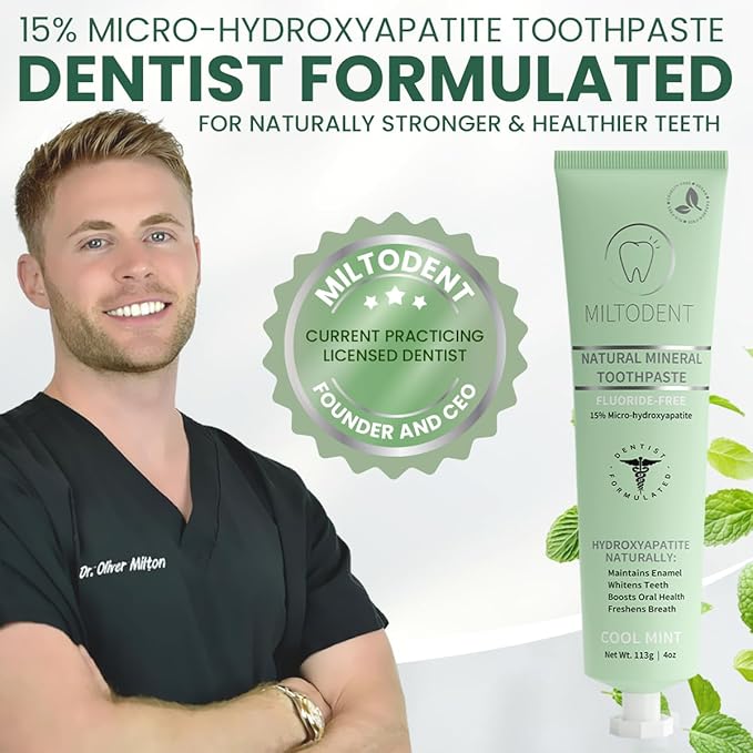 Hydroxyapatite Toothpaste – MILTODENT 15% Micro-Hydroxyapatite Premium Toothpaste Fluoride-Free, Foam-Free, Natural Mineralizing | Safe Alternative to Nano-Hydroxyapatite | SLS-Free & Paraben-free 4oz