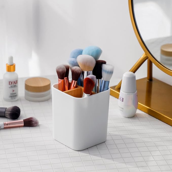 Toothbrush Holder for Bathrooms, 3 Slots Toothbrush and Toothpaste Holder Bathroom Counter Organizer for Electric Toothbrushes, Floss, Razors - White